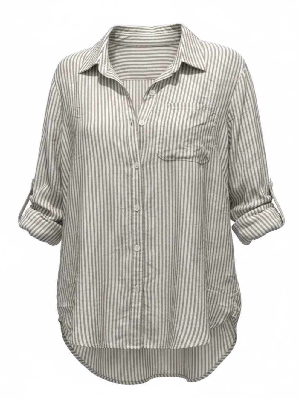 Velvet Heart Striped Button-Up Shirt in White and Gray